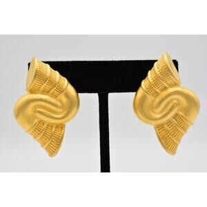 Givenchy Vintage Clip On Earrings Brushed Gold Chunky Signed Bold 80s 1980s 9G